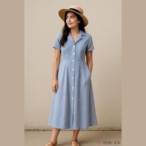 💙 J.G. Hook Seer Sucker 10 P Dress Striped Button-Up Anchor Vintage